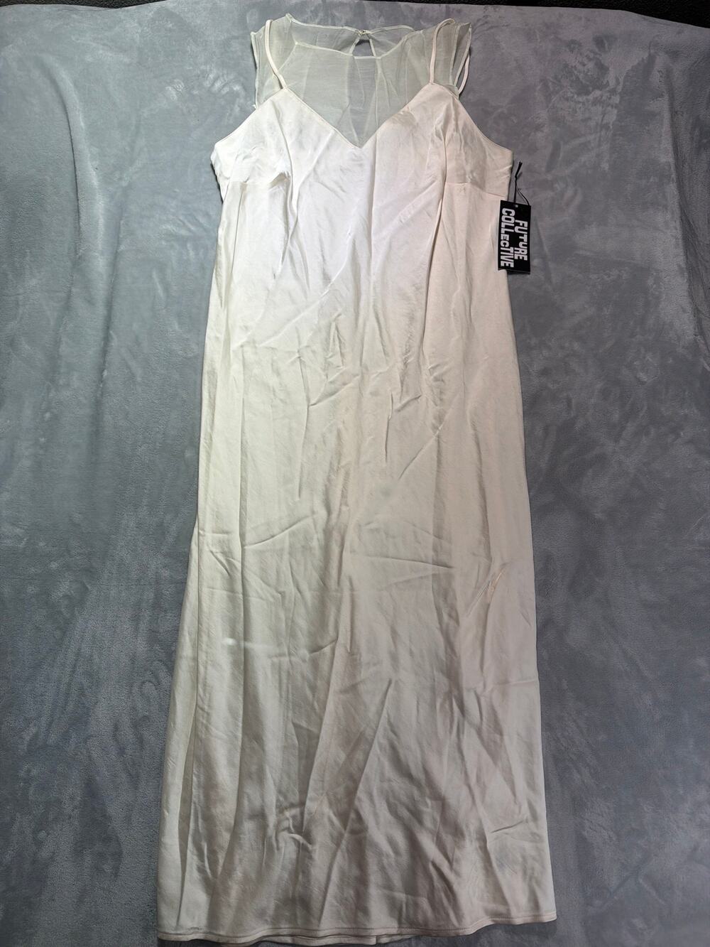 NWT Future Collective Cream Satin Mock Neck Sleeveless Maxi Dress